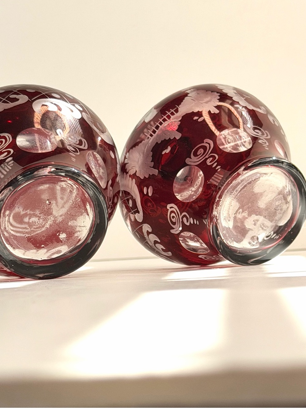 Egermann Ruby Cut To Clear Bohemian CZECH ART GLASS Bottles w/ Stoppers Set of 2 - Picture 8 of 16